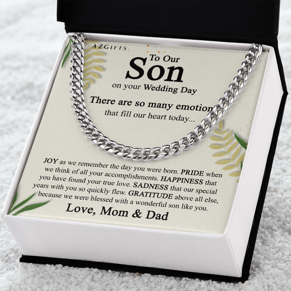 To Our Son on His Wedding Day, Sentimental Wedding Gifts from Parents, Son Getting Married, Wedding gift for Son, Wedding Day Gift for Son Jewelry for Men Cuban Link Chain Amazon