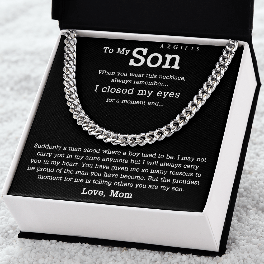 Sentimental Son Gifts from Mom, Son Cuban Chain Necklace, Mother to Son Gifts, Gifts for Son Birthday, Unique Gifts for Son from Mother, Son Gift from Mom Mother Cuban Link Chain Amazon