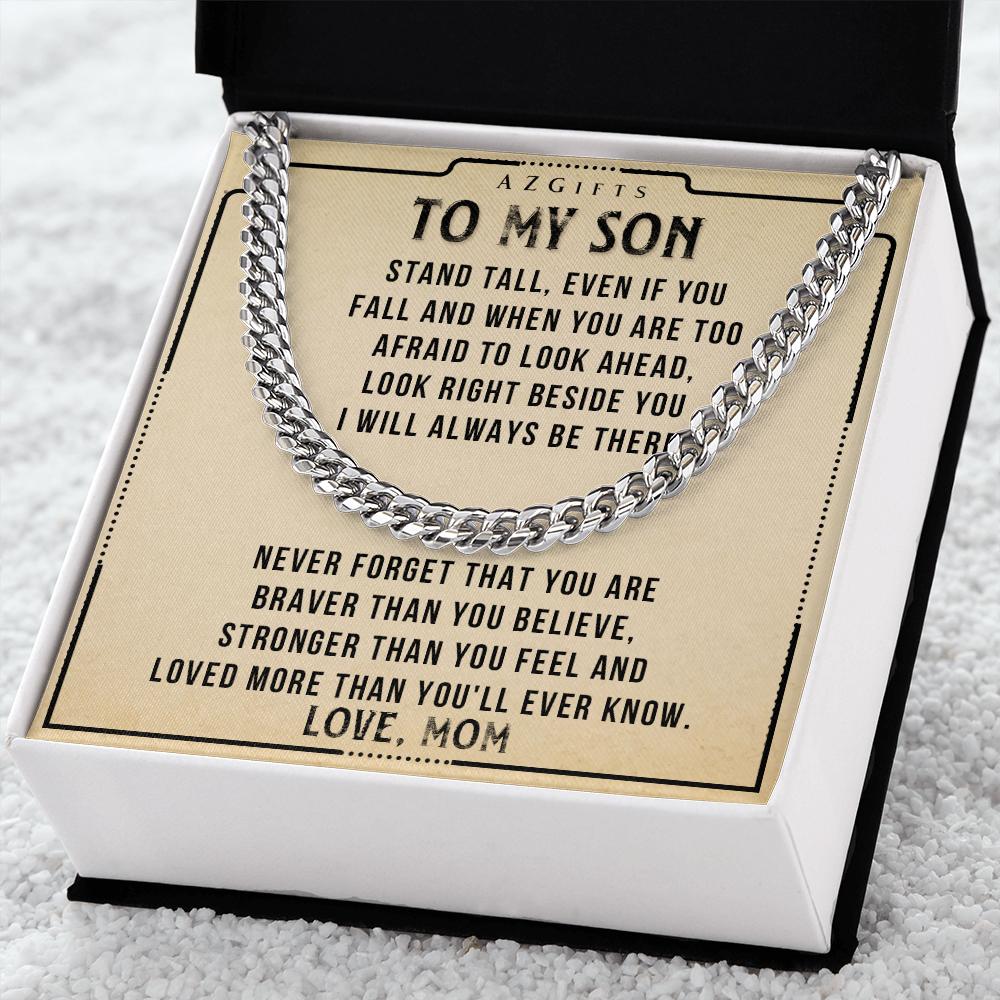 Personalized Necklace Gift For Son,  To My Son Cuban Link Necklace from Mom with Message Card and Gift Box Necklace for Birthday Graduation Valentines Gifts for Son from Mom Cuban Link Chain Amazon