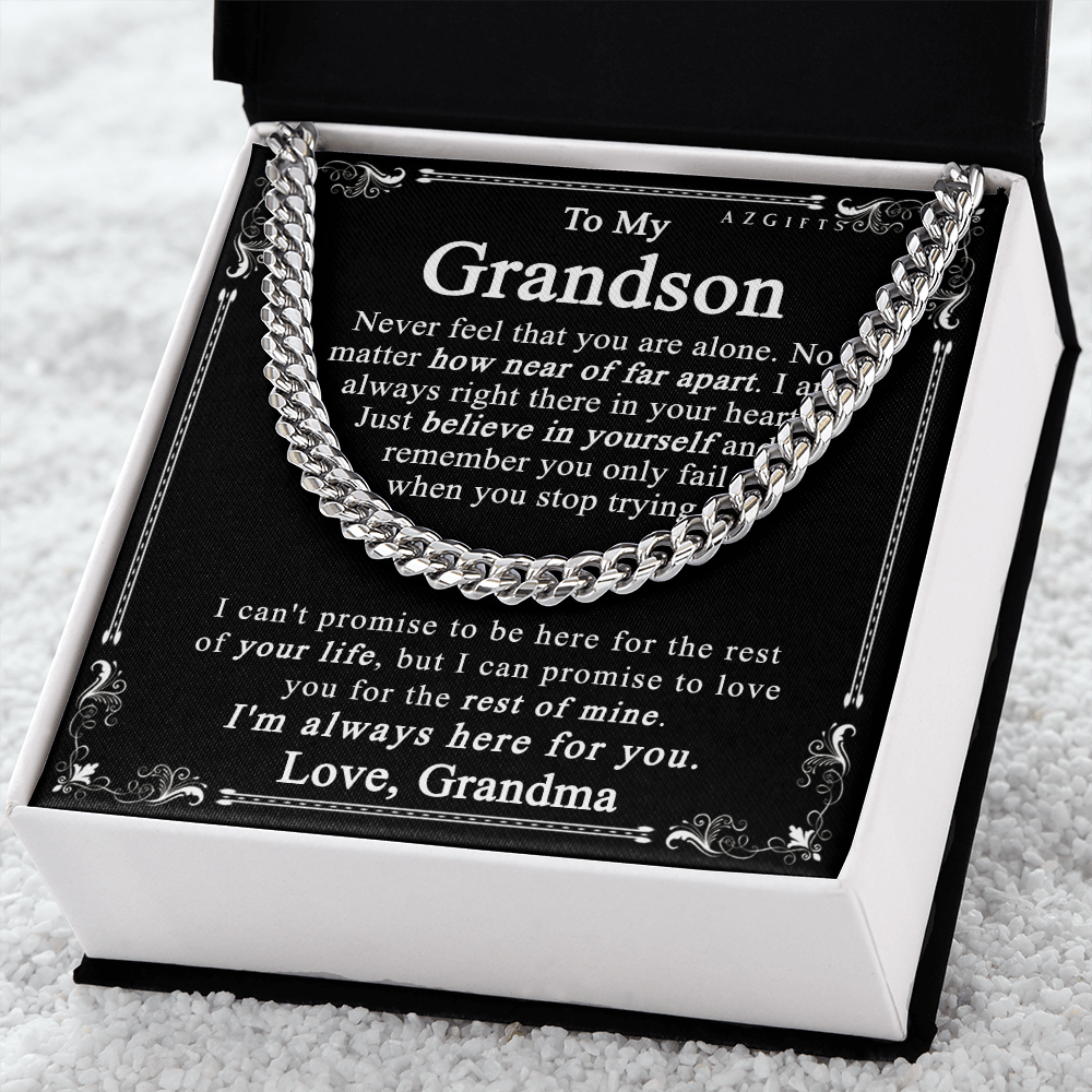 Grandson Gift For Grandson, Grandson Necklace, Gift For Grandson from Grandma, Grandma and Grandson, Grandson Jewelry, Necklace for Grandson, Grandson Gift from Grandma 1911 Cuban Link Chain Amazon