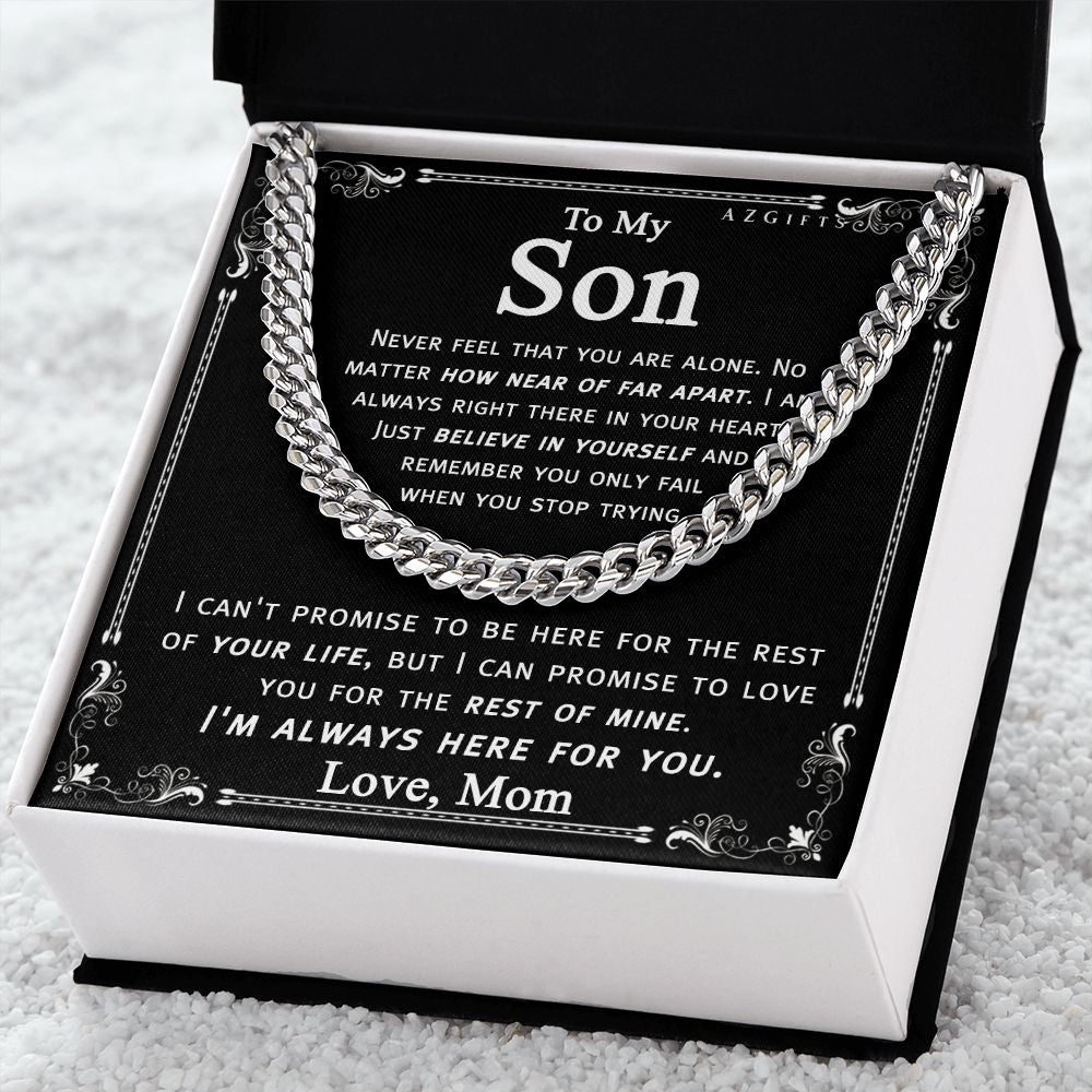 To My Son Necklace From Mom and Dad Jewelry Son Gifts From Mom and Dad, Mother and Son Necklace, Birthday Gift For My Son Graduation Christmas Cuban Link Chain Necklace Present