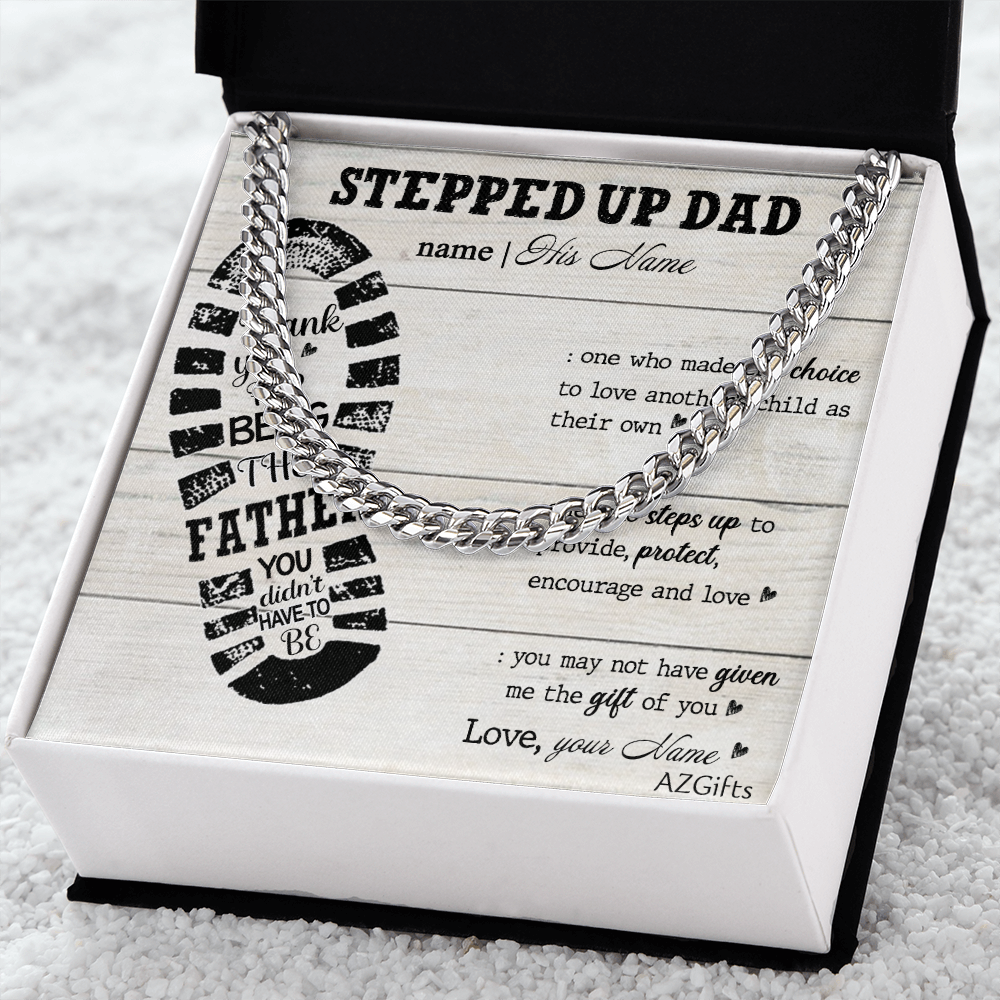 1Step Dad Gifts Necklace - Stepped Up Dad Cuban Link Chain Necklace, Fathers Day Necklace Cuban Link Chain from Step Son Daughter To Step Dad Gift of You Stainless Steel and Message Card Gift