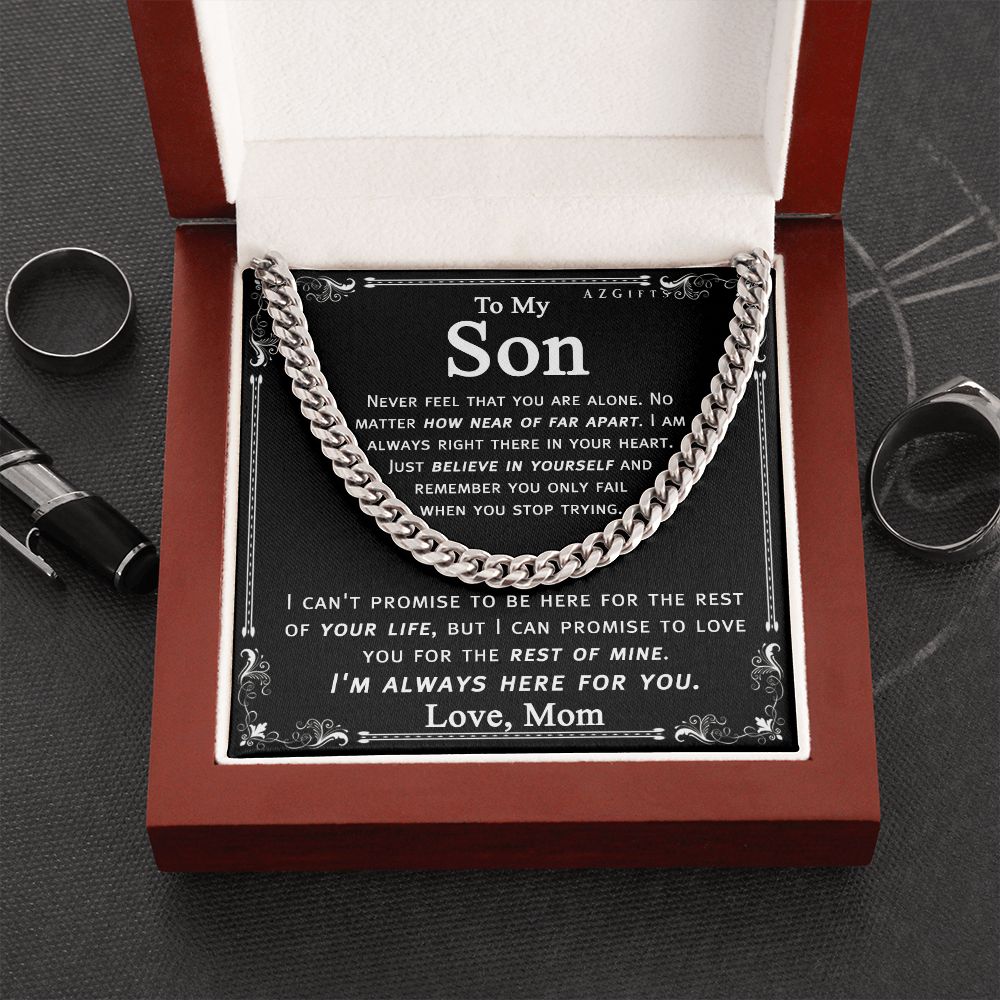 To My Son Necklace From Mom and Dad Jewelry Son Gifts From Mom and Dad, Mother and Son Necklace, Birthday Gift For My Son Graduation Christmas Cuban Link Chain Necklace Present