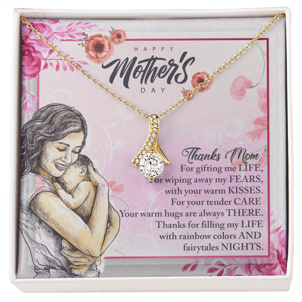 To My Mom, Mother Necklace Pendant Gift From Daughter Or Son Thanks Mom For Gifting Me Life With Message Card Gift For Mom Alluring Beauty Necklace