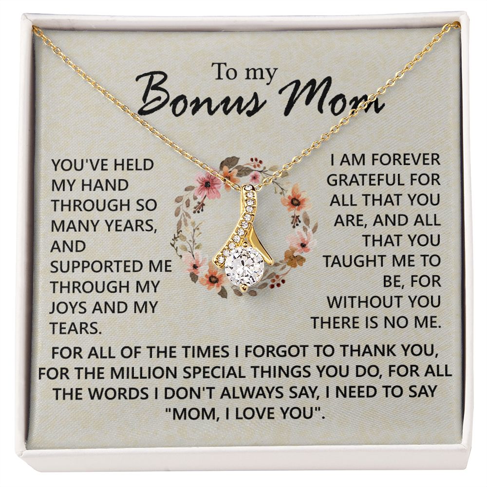 Bonus Mom Jewelry Gift for Stepmom, Foster Mom - Featuring Necklace With Meaningful Message Card & Gift Box for Birthday, Mother's Day Necklace for Bonus Mom Alluring Beauty Necklace