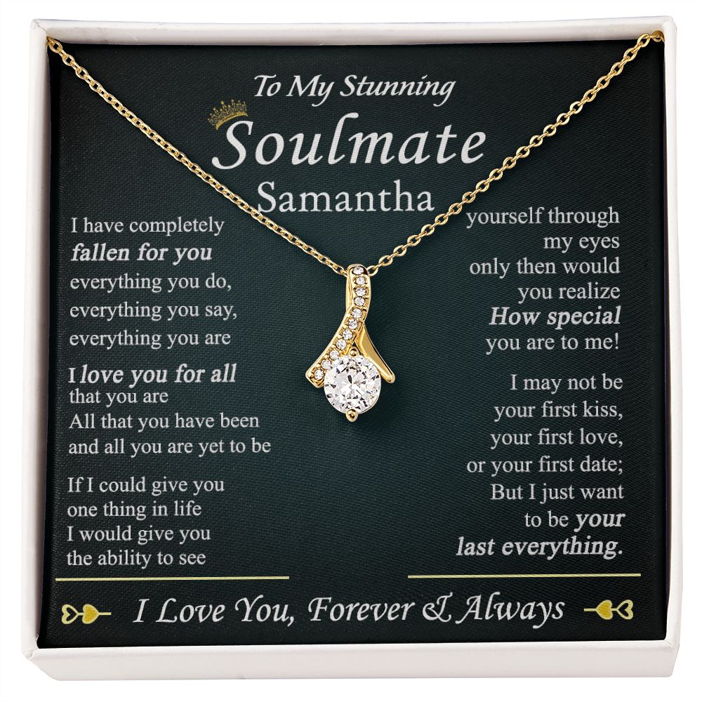 To My Soulmate Necklace for Women Birthday Valentines Day Jewelry Gifts For My Wife with Message Card Box Personalized Gift Present Pendant for Future Wife Soulmate Girlfriend Love 1 Alluring Beauty Necklace