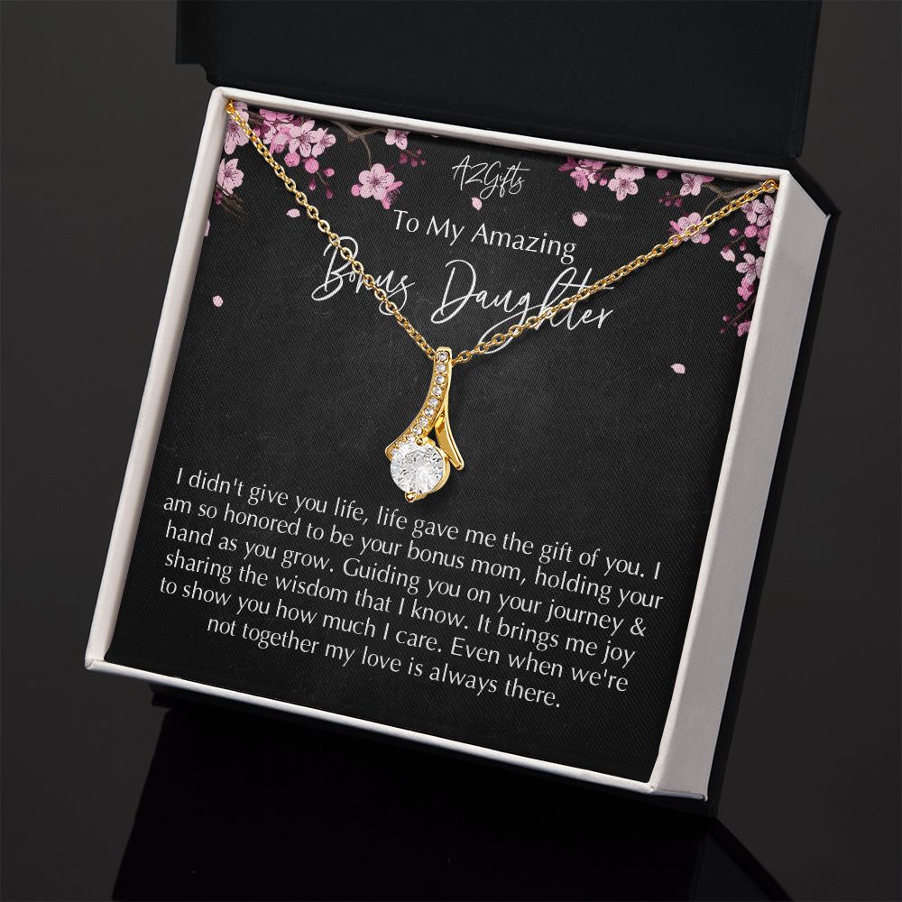 Bonus Daughter Gifts From Stepdad, Step Daughter Gifts From Stepmom, Stepdaughter Gifts From Stepdad, Father Stepdaughter Necklace, To My Bonus Daughter Necklaces, Christmas Gifts For Bonus D Alluring Beauty Necklace