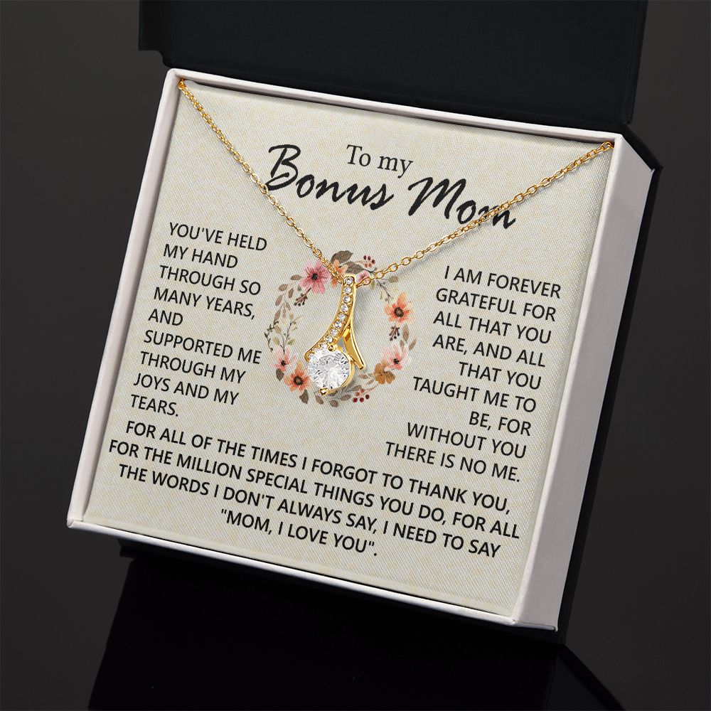 Bonus Mom Jewelry Gift for Stepmom, Foster Mom - Featuring Necklace With Meaningful Message Card & Gift Box for Birthday, Mother's Day Necklace for Bonus Mom Alluring Beauty Necklace
