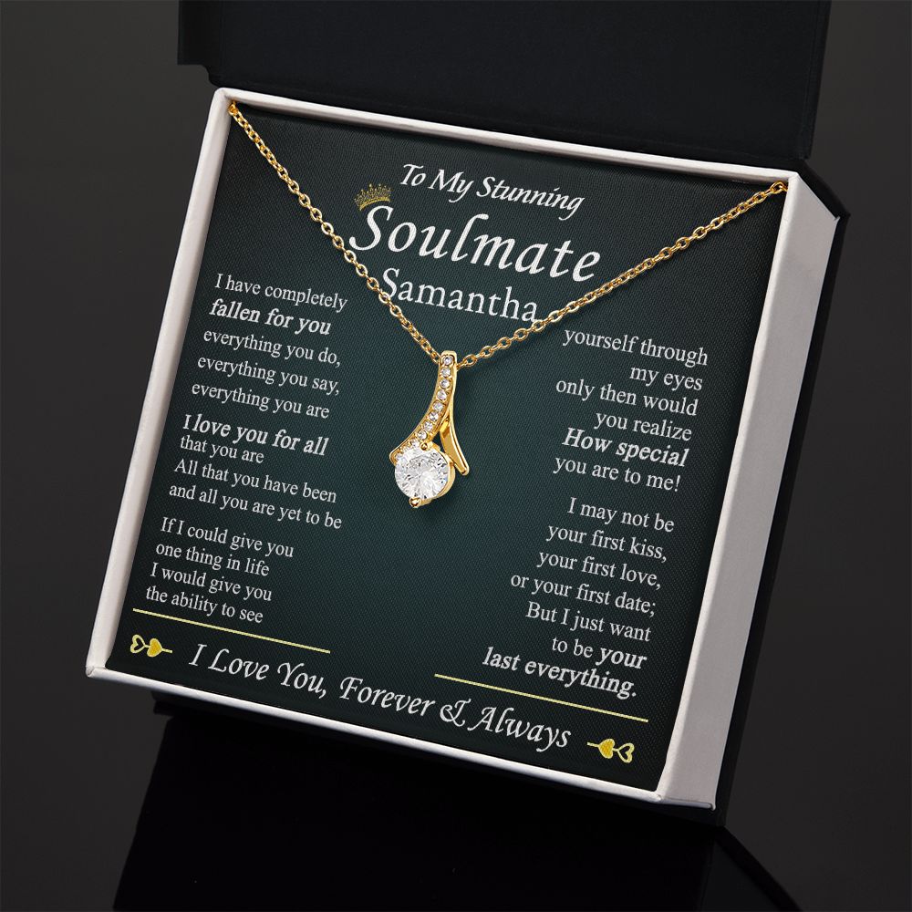 To My Soulmate Necklace for Women Birthday Valentines Day Jewelry Gifts For My Wife with Message Card Box Personalized Gift Present Pendant for Future Wife Soulmate Girlfriend Love 1 Alluring Beauty Necklace