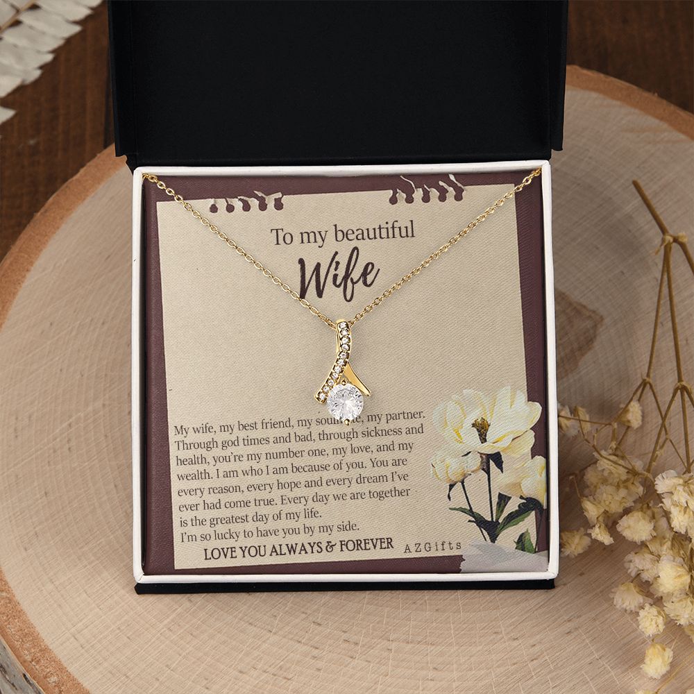 To My Wife Necklace from Husband, Personalized Necklace for Women, Luxury Necklace for Wife from Man Men, Wedding Anniversary Present For Wife, Beautiful Wife Jewelry Christmas Birthday Gifts For Wife7 Alluring Beauty Necklace