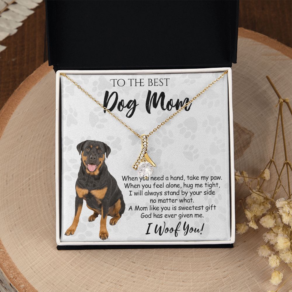 To The Best Rottweiler Dog Mom Knot Necklace Mother's Day Gift , I Woof You Quote Gift Card, Message Card Jewelry For Dog Lovers, Necklace For Mom Alluring Beauty Necklace