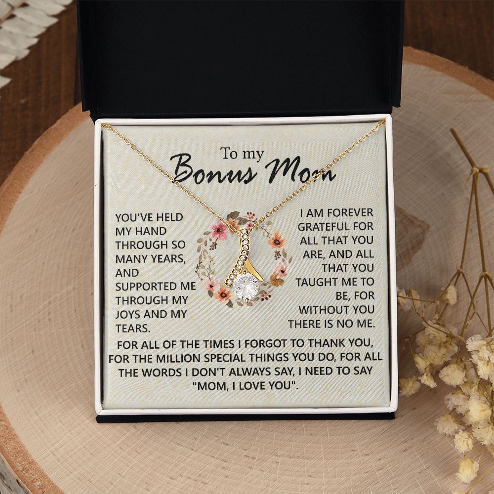 Bonus Mom Jewelry Gift for Stepmom, Foster Mom - Featuring Necklace With Meaningful Message Card & Gift Box for Birthday, Mother's Day Necklace for Bonus Mom Alluring Beauty Necklace
