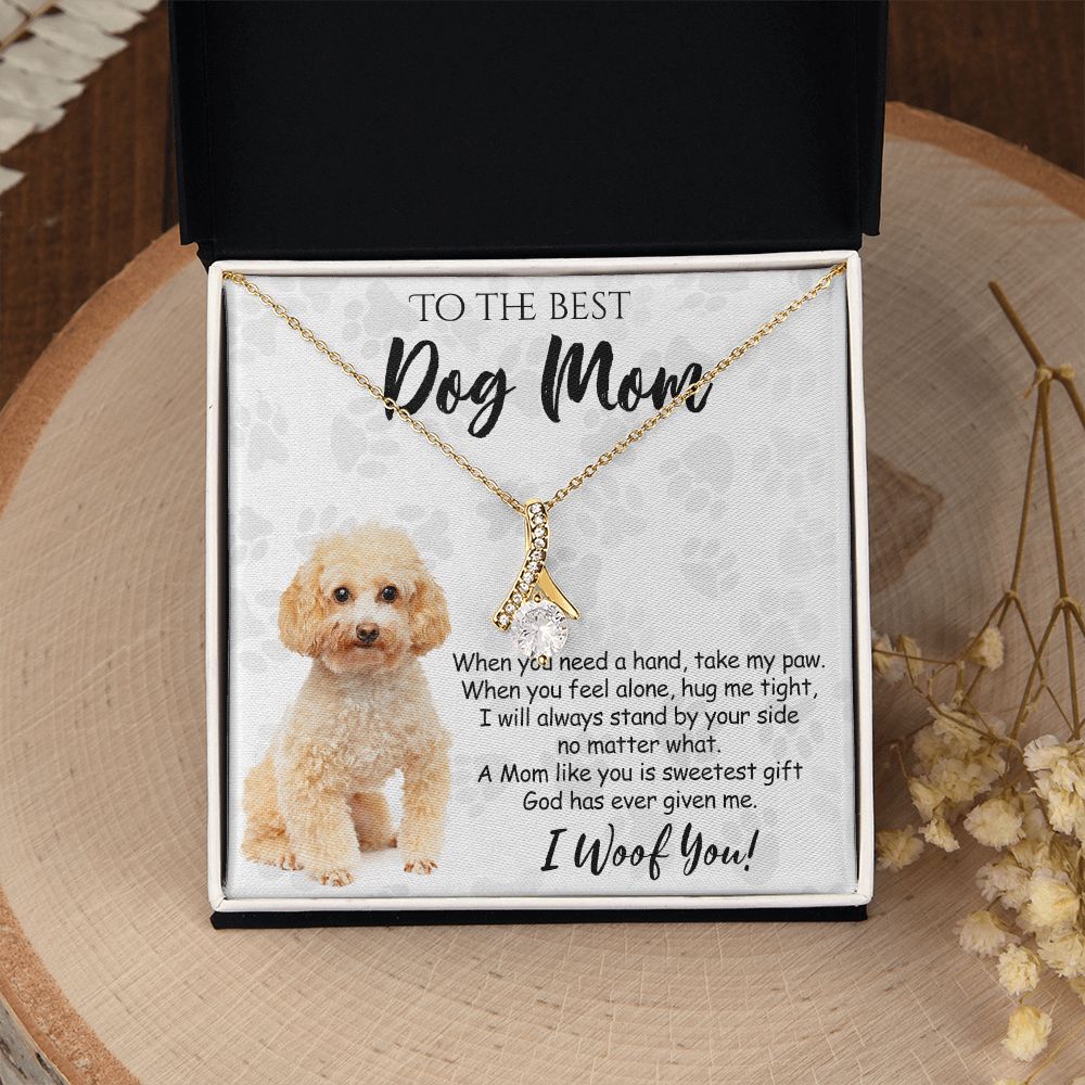 To The Best Poodle Dog Mom Knot Necklace Mother's Day Gift , I Woof You Quote Gift Card, Message Card Jewelry For Dog Lovers, Necklace For Mom Alluring Beauty Necklace