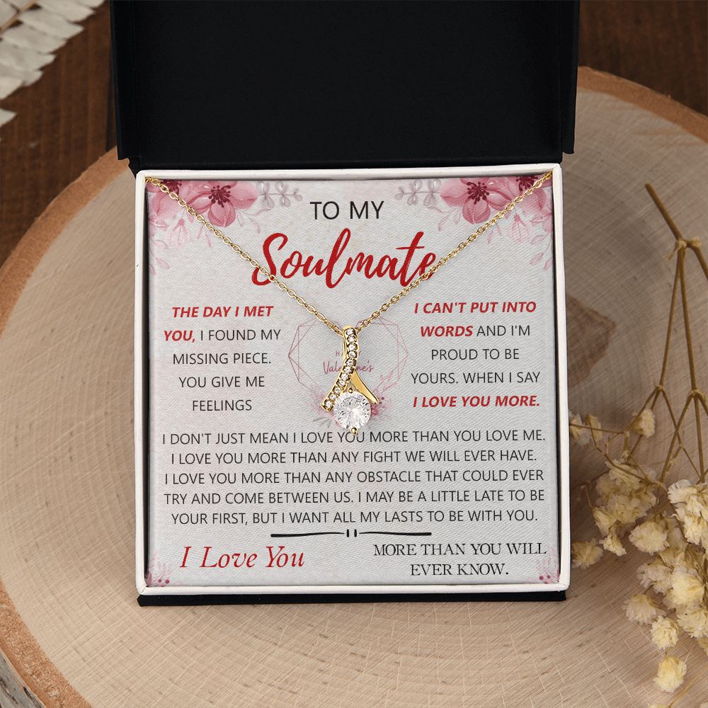 To My Soulmate Necklace for Women Birthday Christmas Jewelry Gifts For My Wife with Message Card Box Personalized Gift Present Pendant for Future Wife Soulmate Girlfriend Love 23 Alluring Beauty Necklace
