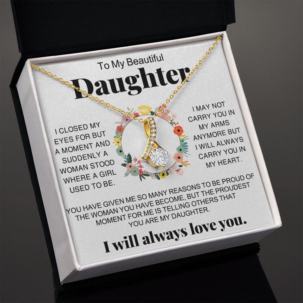 Jewelry Pendant Present for Daughter, To My Daughter Gift Necklace from Mom, Mother Daughter Gift Ideas, Birthday Christmas Gift Graduation Gifts for Daughters, Mother and Daughter Necklace 16 Alluring Beauty Necklace