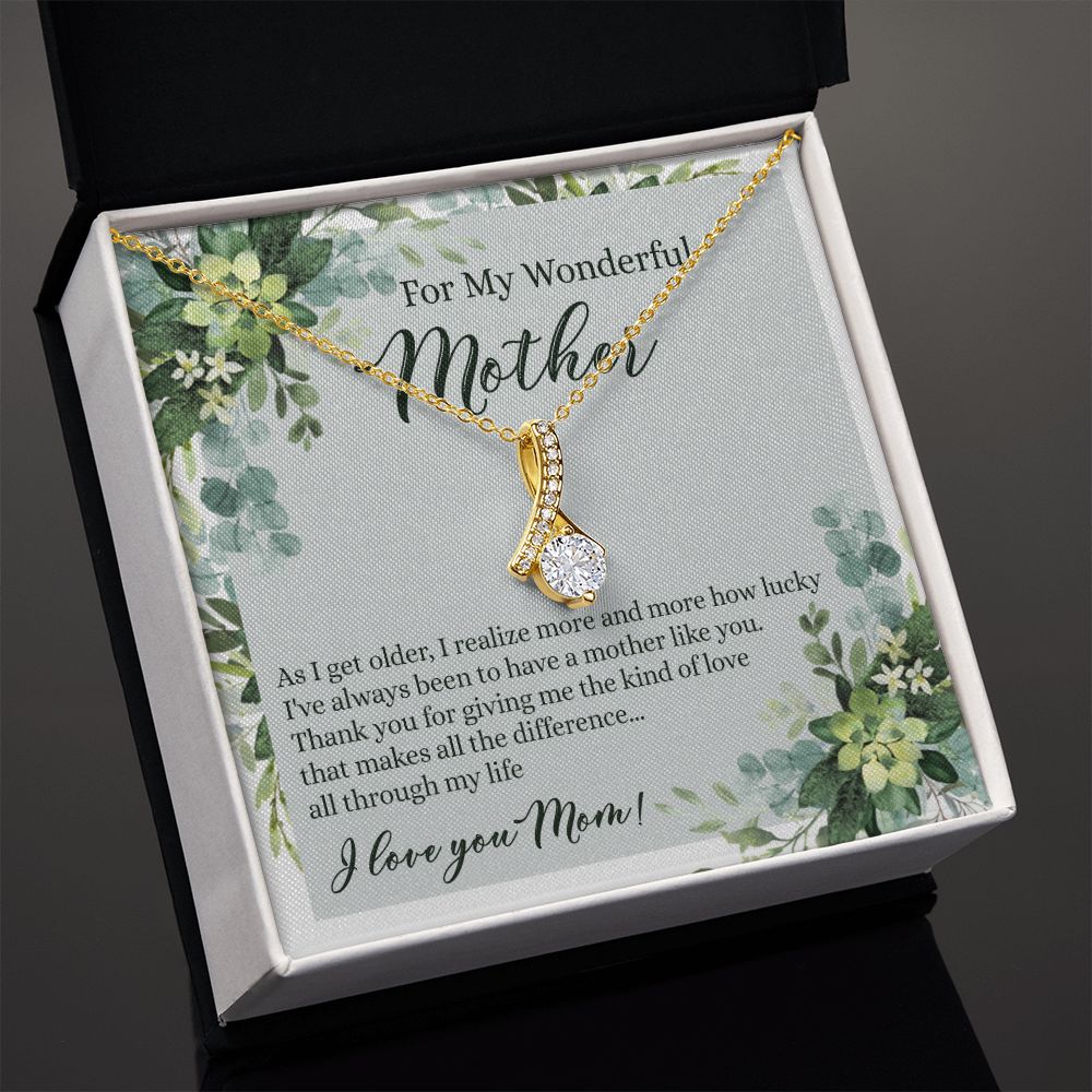 To My Wonderful Mother Necklace Message Card, Gift Box for Mom Birthday Gift From Daughter Mothers Day Necklace for Mom Gift From Daughter Mom Gifts For Mom Thank You Gift For Mom Alluring Beauty Necklace