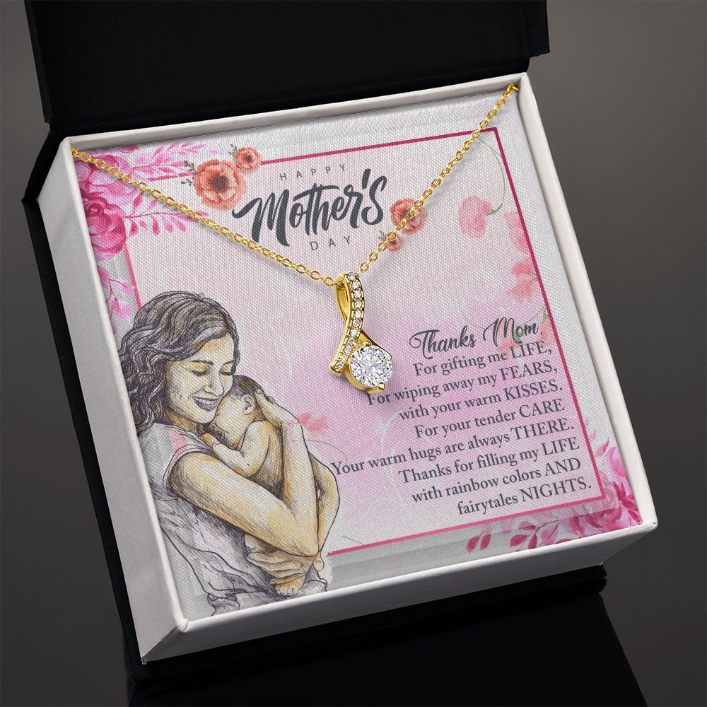 To My Mom, Mother Necklace Pendant Gift From Daughter Or Son Thanks Mom For Gifting Me Life With Message Card Gift For Mom Alluring Beauty Necklace