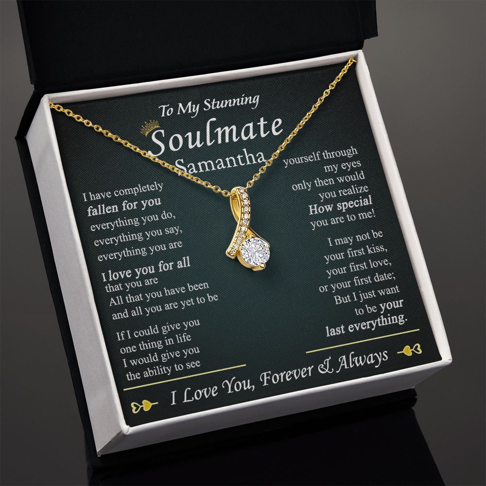To My Soulmate Necklace for Women Birthday Valentines Day Jewelry Gifts For My Wife with Message Card Box Personalized Gift Present Pendant for Future Wife Soulmate Girlfriend Love 1 Alluring Beauty Necklace