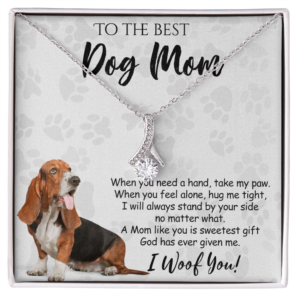 To The Best Basset Hound Dog Mom Knot Necklace Mother's Day Gift , I Woof You Quote Gift Card, Message Card Jewelry For Dog Lovers, Necklace For Mom Alluring Beauty Necklace
