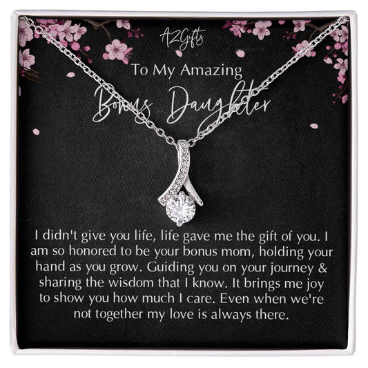 Bonus Daughter Gifts From Stepdad, Step Daughter Gifts From Stepmom, Stepdaughter Gifts From Stepdad, Father Stepdaughter Necklace, To My Bonus Daughter Necklaces, Christmas Gifts For Bonus D Alluring Beauty Necklace