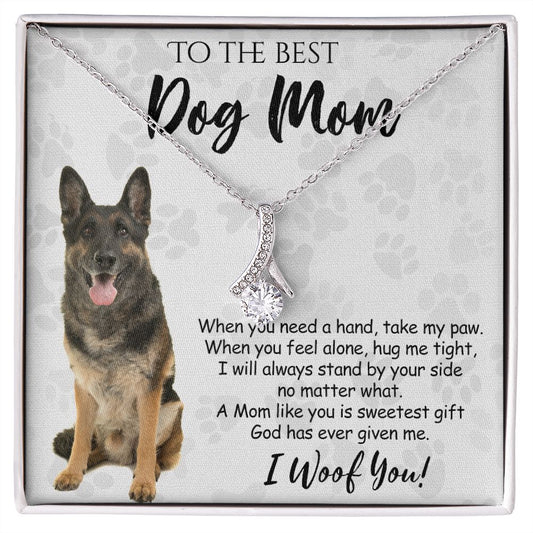 To The Best German Shepherd Dog Mom Knot Necklace Mother's Day Gift , I Woof You Quote Gift Card, Message Card Jewelry For Dog Lovers, Necklace For Mom Alluring Beauty Necklace