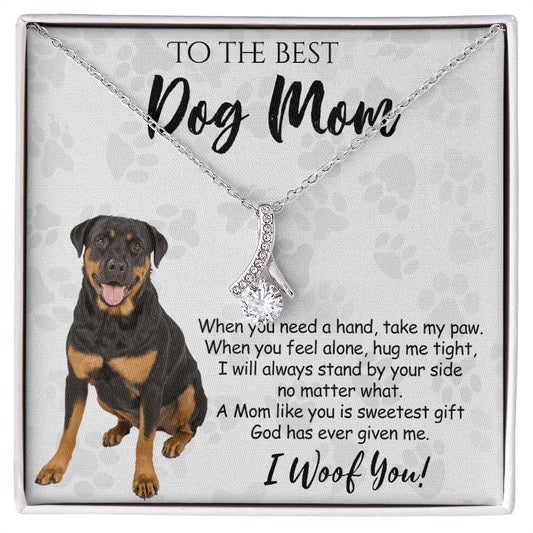 To The Best Rottweiler Dog Mom Knot Necklace Mother's Day Gift , I Woof You Quote Gift Card, Message Card Jewelry For Dog Lovers, Necklace For Mom Alluring Beauty Necklace