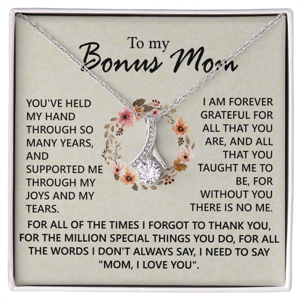 Bonus Mom Jewelry Gift for Stepmom, Foster Mom - Featuring Necklace With Meaningful Message Card & Gift Box for Birthday, Mother's Day Necklace for Bonus Mom Alluring Beauty Necklace