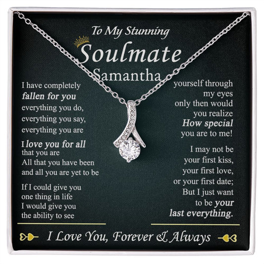 To My Soulmate Necklace for Women Birthday Valentines Day Jewelry Gifts For My Wife with Message Card Box Personalized Gift Present Pendant for Future Wife Soulmate Girlfriend Love 1 Alluring Beauty Necklace