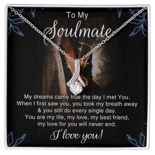 To My Soulmate Necklace for Women Birthday Christmas Jewelry Gifts For My Wife with Message Card Box Personalized Gift Present Pendant for Future Wife Soulmate Girlfriend Love 5 Alluring Beauty Necklace