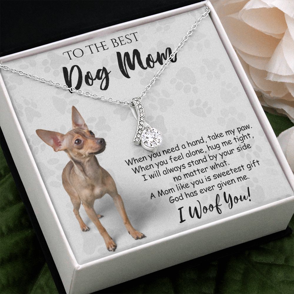 To The Best Chihuahua Dog Mom Knot Necklace Mother's Day Gift , I Woof You Quote Gift Card, Message Card Jewelry For Dog Lovers, Necklace For Mom Alluring Beauty Necklace