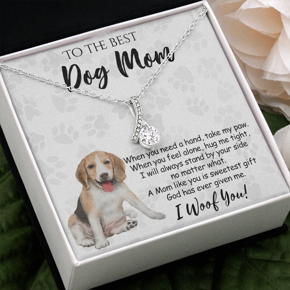 To The Best Beagle Dog Mom Knot Necklace Mother's Day Gift , I Woof You Quote Gift Card, Message Card Jewelry For Dog Lovers, Necklace For Mom Alluring Beauty Necklace