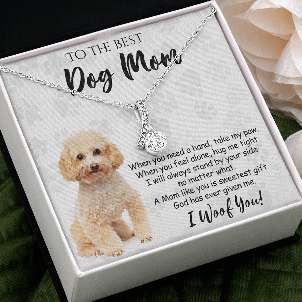 To The Best Poodle Dog Mom Knot Necklace Mother's Day Gift , I Woof You Quote Gift Card, Message Card Jewelry For Dog Lovers, Necklace For Mom Alluring Beauty Necklace