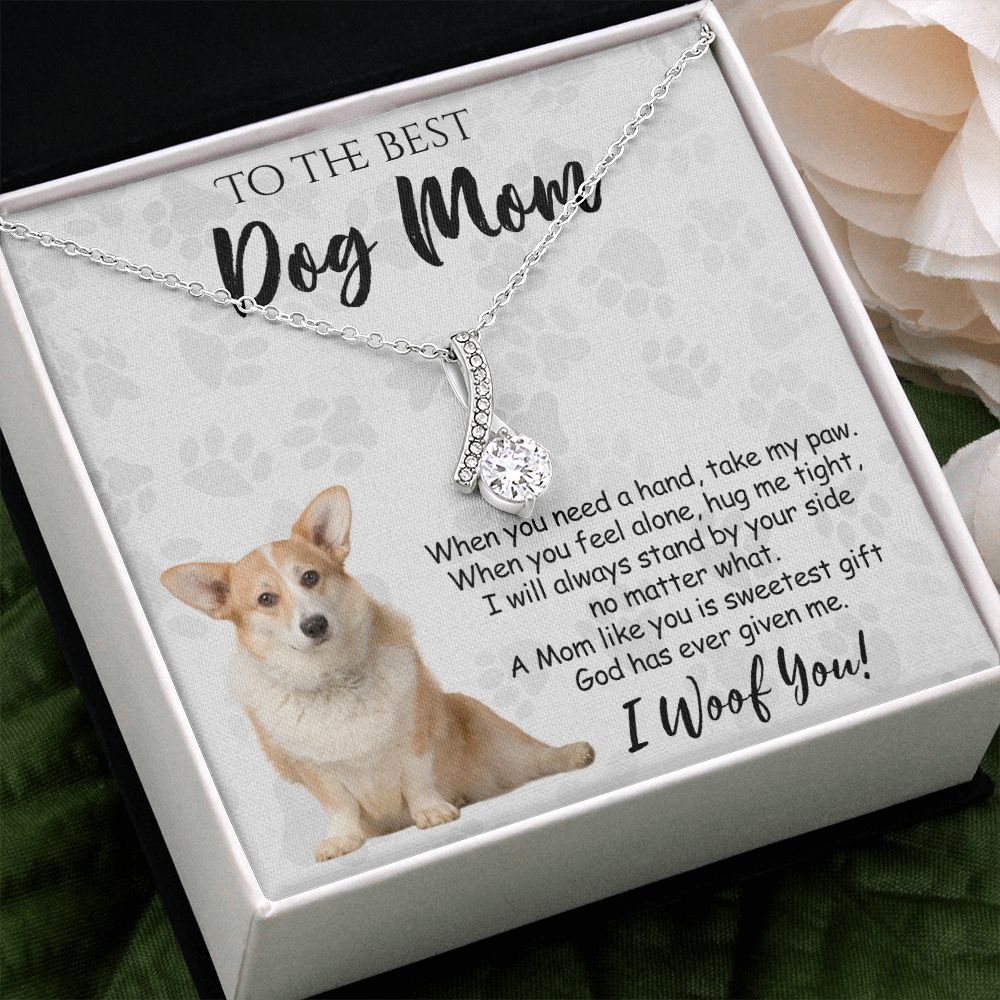 To The Best Corgi Dog Mom Knot Necklace Mother's Day Gift , I Woof You Quote Gift Card, Message Card Jewelry For Dog Lovers, Necklace For Mom Alluring Beauty Necklace