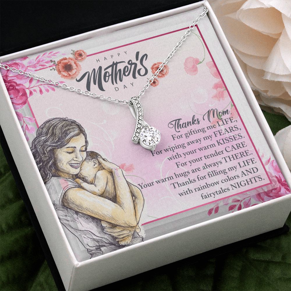 To My Mom, Mother Necklace Pendant Gift From Daughter Or Son Thanks Mom For Gifting Me Life With Message Card Gift For Mom Alluring Beauty Necklace