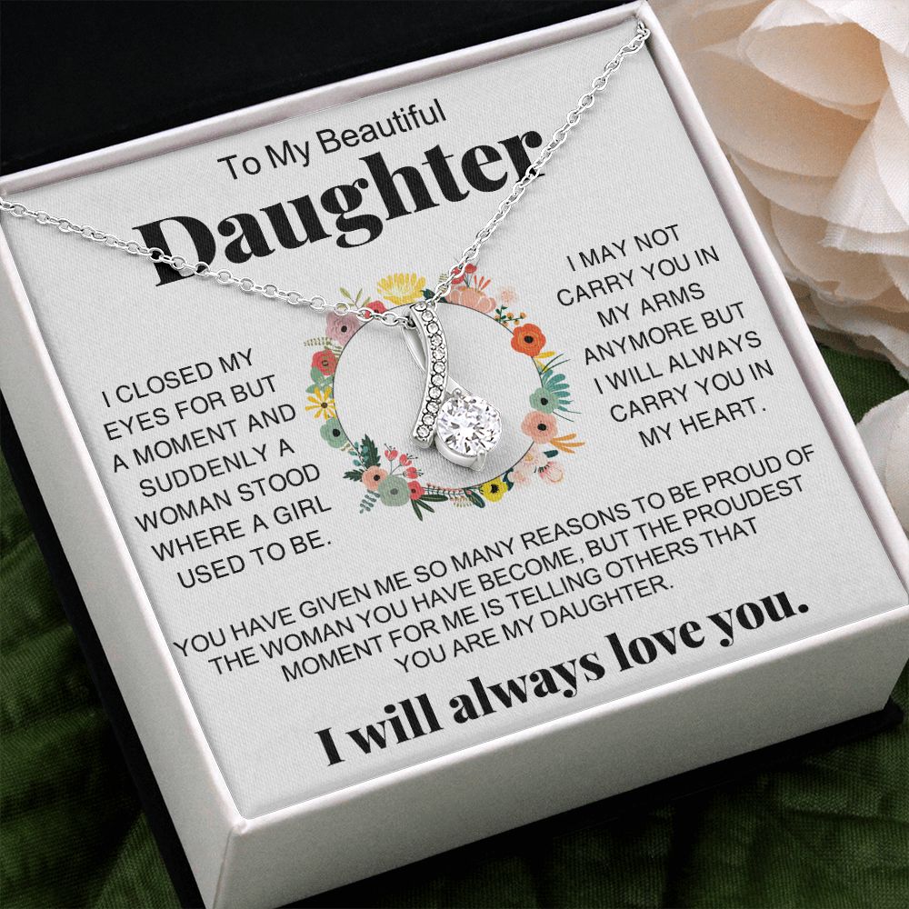 Jewelry Pendant Present for Daughter, To My Daughter Gift Necklace from Mom, Mother Daughter Gift Ideas, Birthday Christmas Gift Graduation Gifts for Daughters, Mother and Daughter Necklace 16 Alluring Beauty Necklace