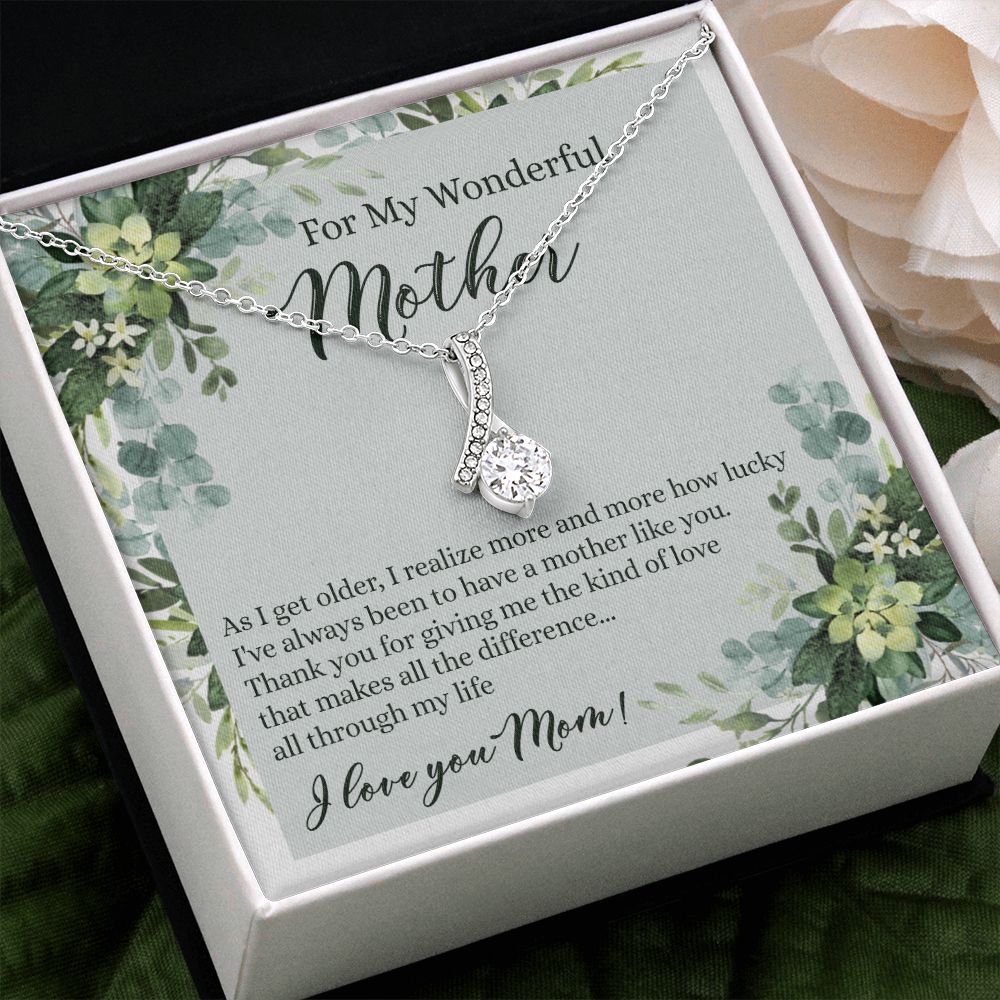 To My Wonderful Mother Necklace Message Card, Gift Box for Mom Birthday Gift From Daughter Mothers Day Necklace for Mom Gift From Daughter Mom Gifts For Mom Thank You Gift For Mom Alluring Beauty Necklace