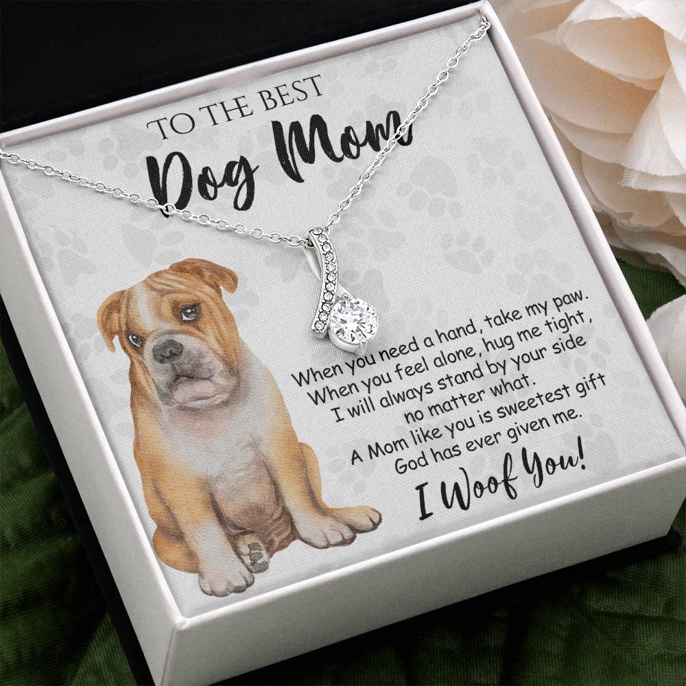 To The Best BullDog Mom Knot Necklace Mother's Day Gift , I Woof You Gift Card, Message Card Jewelry For Dog Lovers, Necklace For Mom Alluring Beauty Necklace