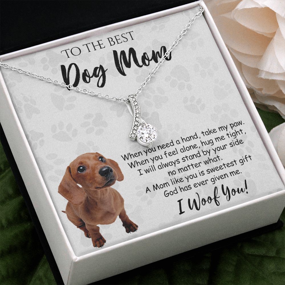 To The Best Dachshund Dog Mom Knot Necklace Mother's Day Gift , I Woof You Quote Gift Card, Message Card Jewelry For Dog Lovers, Necklace For Mom Alluring Beauty Necklace