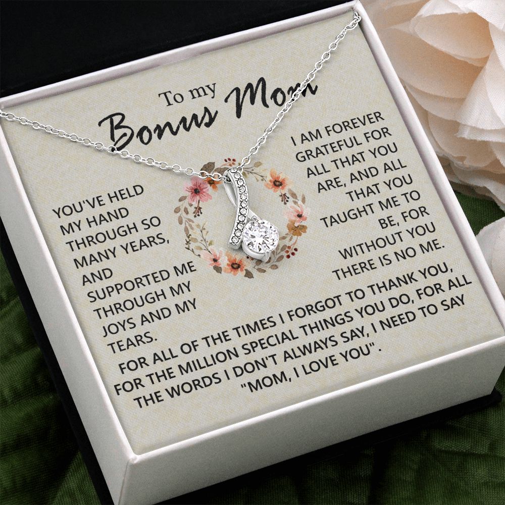 Bonus Mom Jewelry Gift for Stepmom, Foster Mom - Featuring Necklace With Meaningful Message Card & Gift Box for Birthday, Mother's Day Necklace for Bonus Mom Alluring Beauty Necklace