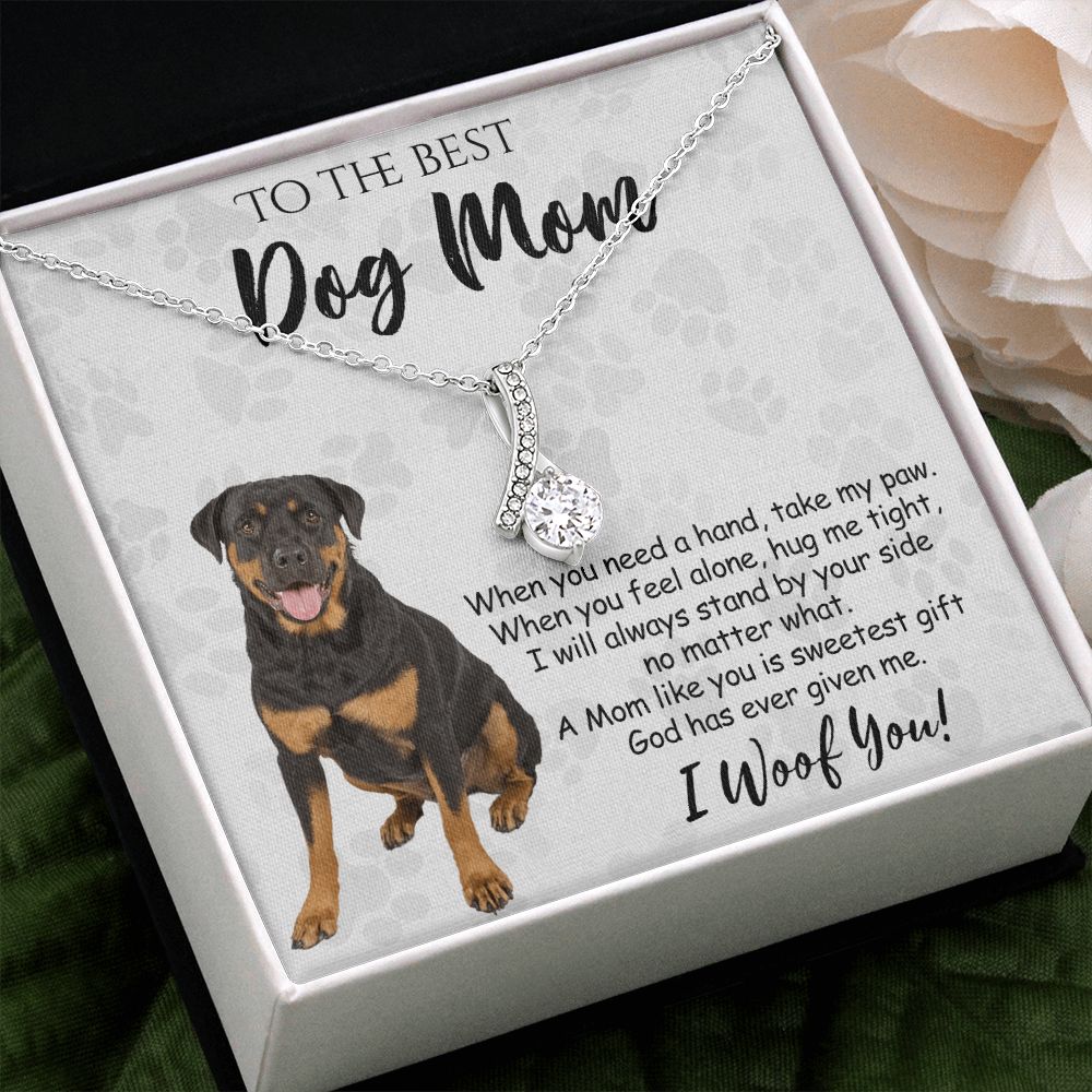 To The Best Rottweiler Dog Mom Knot Necklace Mother's Day Gift , I Woof You Quote Gift Card, Message Card Jewelry For Dog Lovers, Necklace For Mom Alluring Beauty Necklace