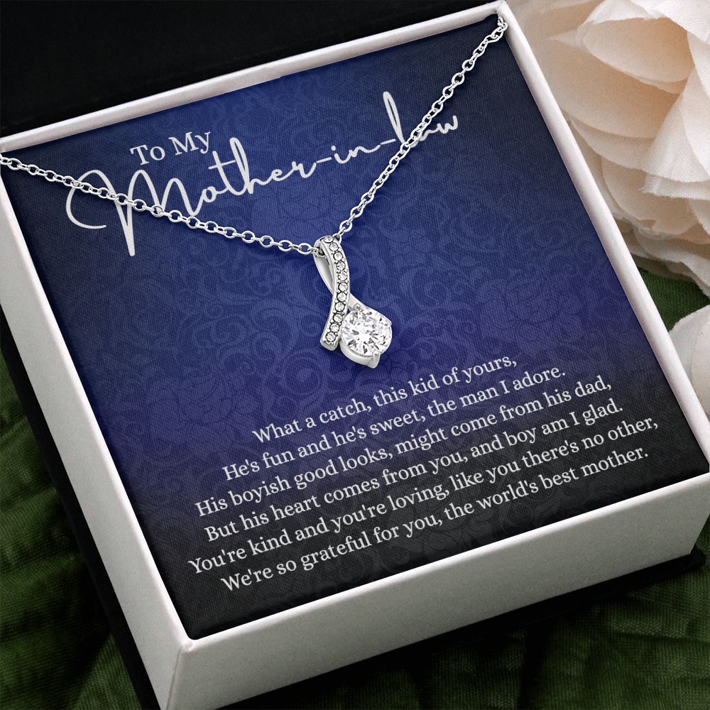 To My Mother in Law Necklace, Gift for Mother in Law Jewelry Box, Gift Card, Necklace for Mother in Law Jewelry Gift to My Mother-in-law on Wedding Day Mother's day gift for Mother in Law Alluring Beauty Necklace