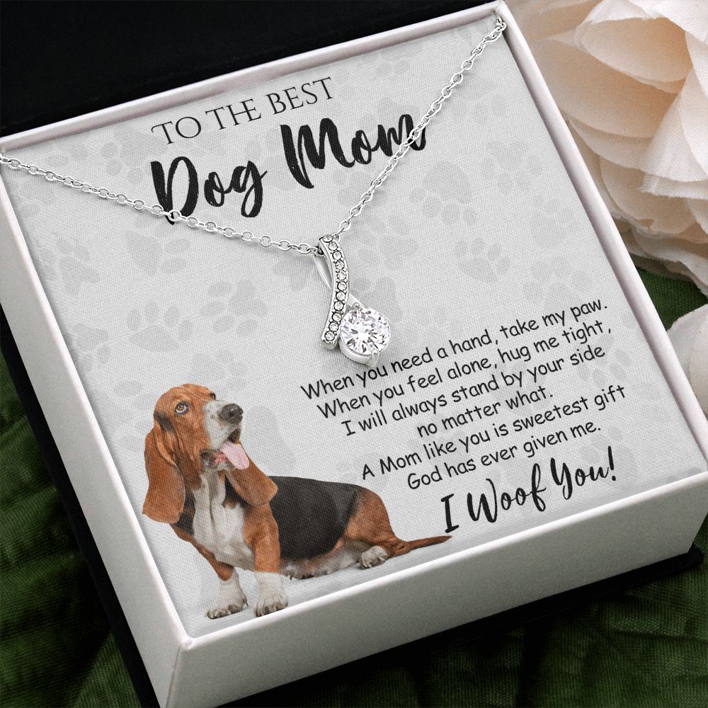 To The Best Basset Hound Dog Mom Knot Necklace Mother's Day Gift , I Woof You Quote Gift Card, Message Card Jewelry For Dog Lovers, Necklace For Mom Alluring Beauty Necklace