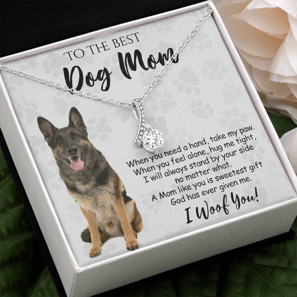 To The Best German Shepherd Dog Mom Knot Necklace Mother's Day Gift , I Woof You Quote Gift Card, Message Card Jewelry For Dog Lovers, Necklace For Mom Alluring Beauty Necklace