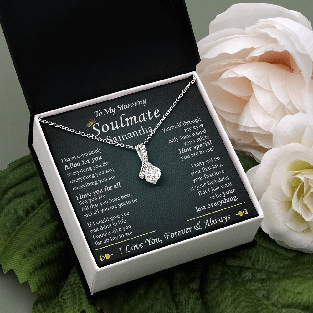 To My Soulmate Necklace for Women Birthday Valentines Day Jewelry Gifts For My Wife with Message Card Box Personalized Gift Present Pendant for Future Wife Soulmate Girlfriend Love 1 Alluring Beauty Necklace