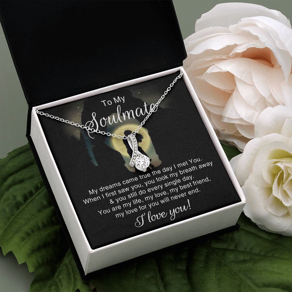 To My Soulmate Necklace for Women Birthday Christmas Jewelry Gifts For My Wife with Message Card Box Personalized Gift Present Pendant for Future Wife Soulmate Girlfriend Love 3 Alluring Beauty Necklace