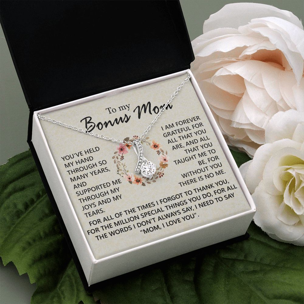 Bonus Mom Jewelry Gift for Stepmom, Foster Mom - Featuring Necklace With Meaningful Message Card & Gift Box for Birthday, Mother's Day Necklace for Bonus Mom Alluring Beauty Necklace