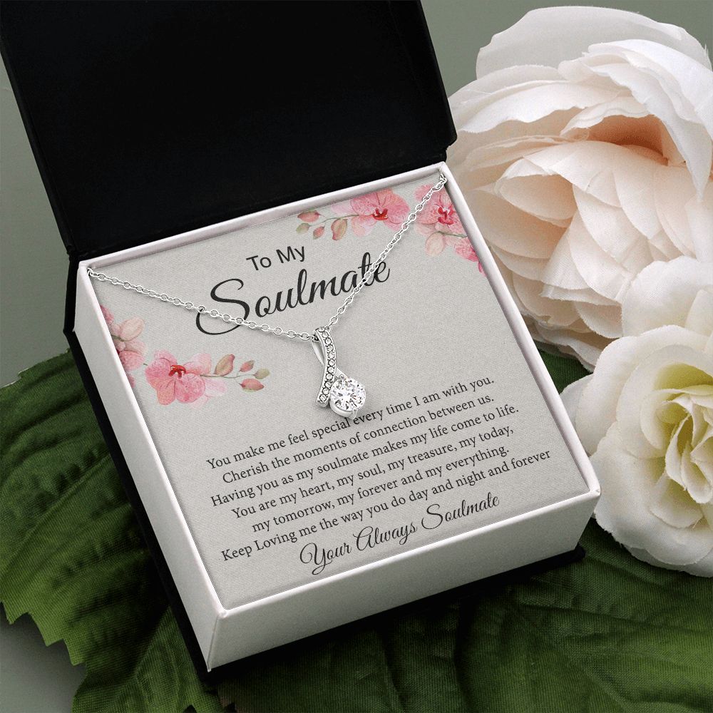To My Soulmate Necklace for Women Birthday Christmas Jewelry Gifts For My Wife with Message Card Box Personalized Gift Present Pendant for Future Wife Soulmate Girlfriend Love 27 Alluring Beauty Necklace