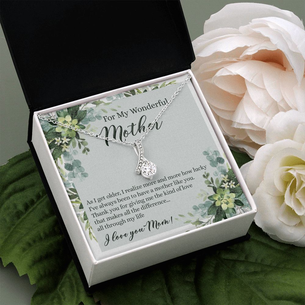 To My Wonderful Mother Necklace Message Card, Gift Box for Mom Birthday Gift From Daughter Mothers Day Necklace for Mom Gift From Daughter Mom Gifts For Mom Thank You Gift For Mom Alluring Beauty Necklace