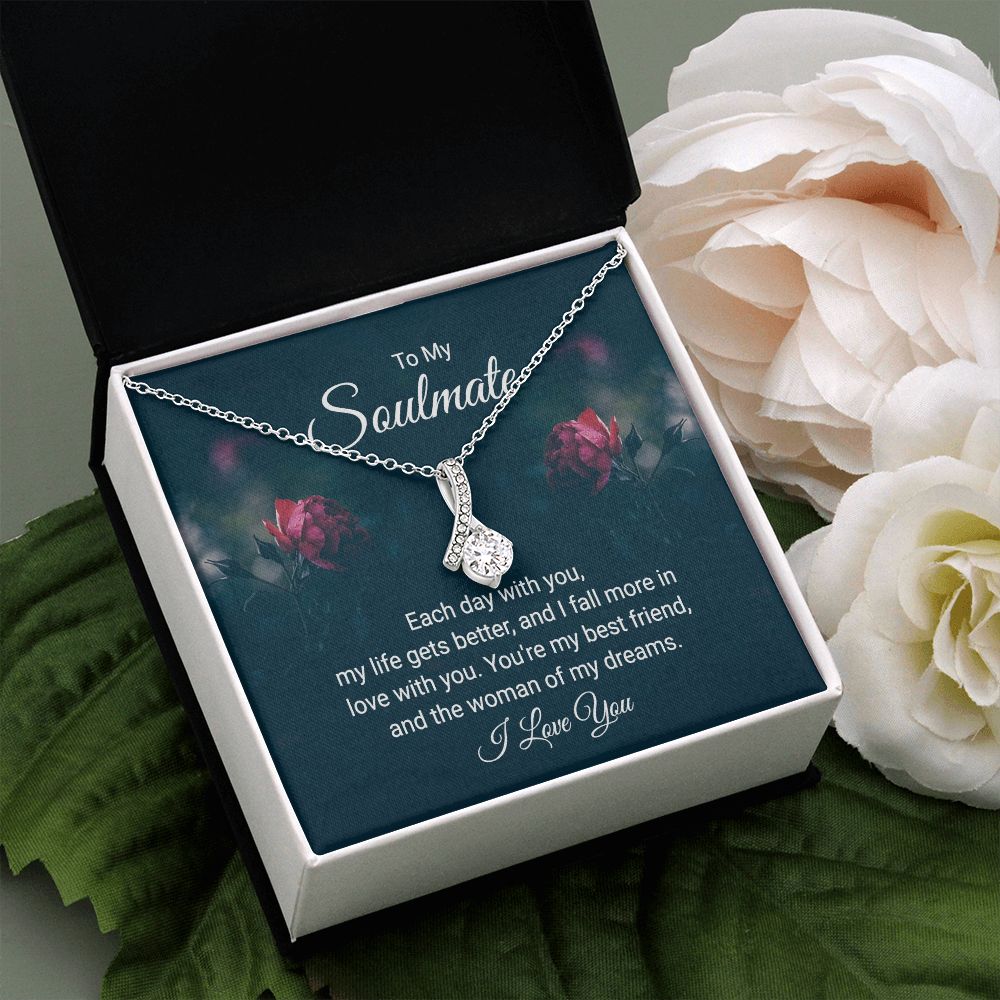 To My Soulmate Necklace for Women Birthday Christmas Jewelry Gifts For My Wife with Message Card Box Personalized Gift Present Pendant for Future Wife Soulmate Girlfriend Love 20 Alluring Beauty Necklace