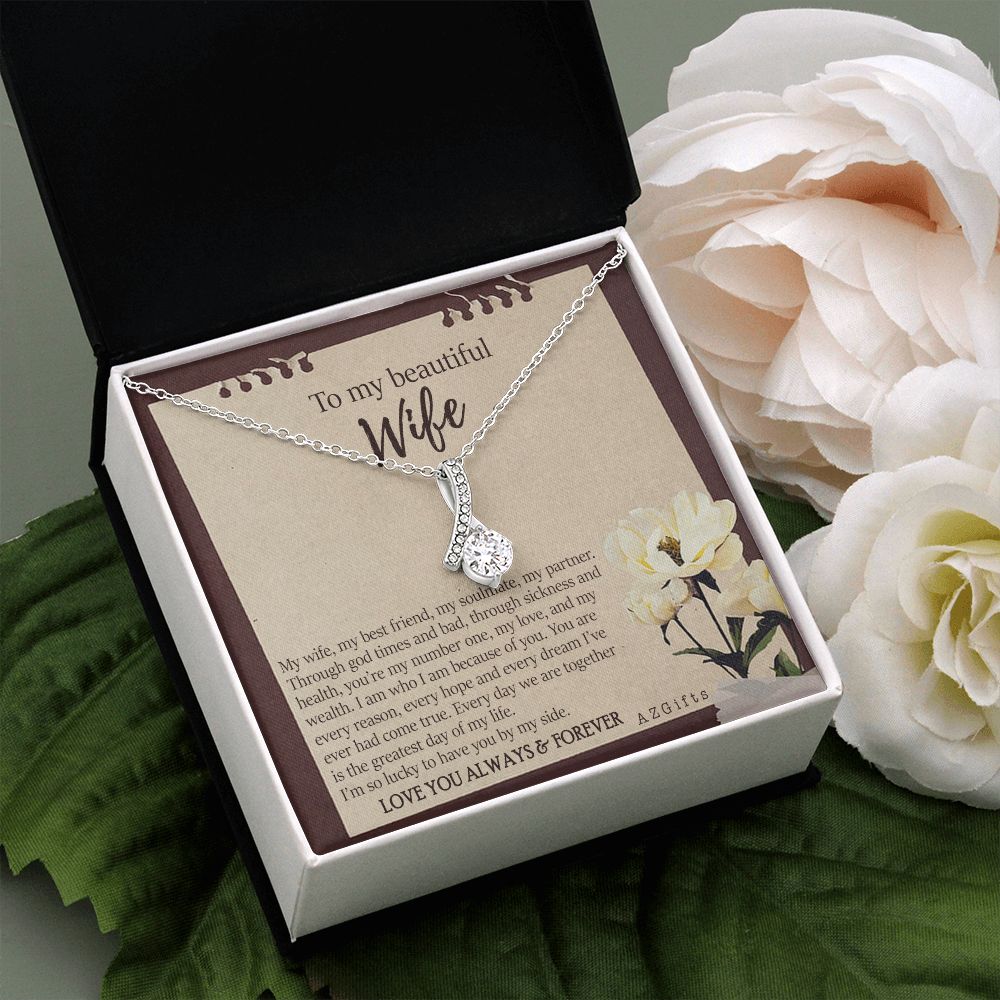 To My Wife Necklace from Husband, Personalized Necklace for Women, Luxury Necklace for Wife from Man Men, Wedding Anniversary Present For Wife, Beautiful Wife Jewelry Christmas Birthday Gifts For Wife7 Alluring Beauty Necklace